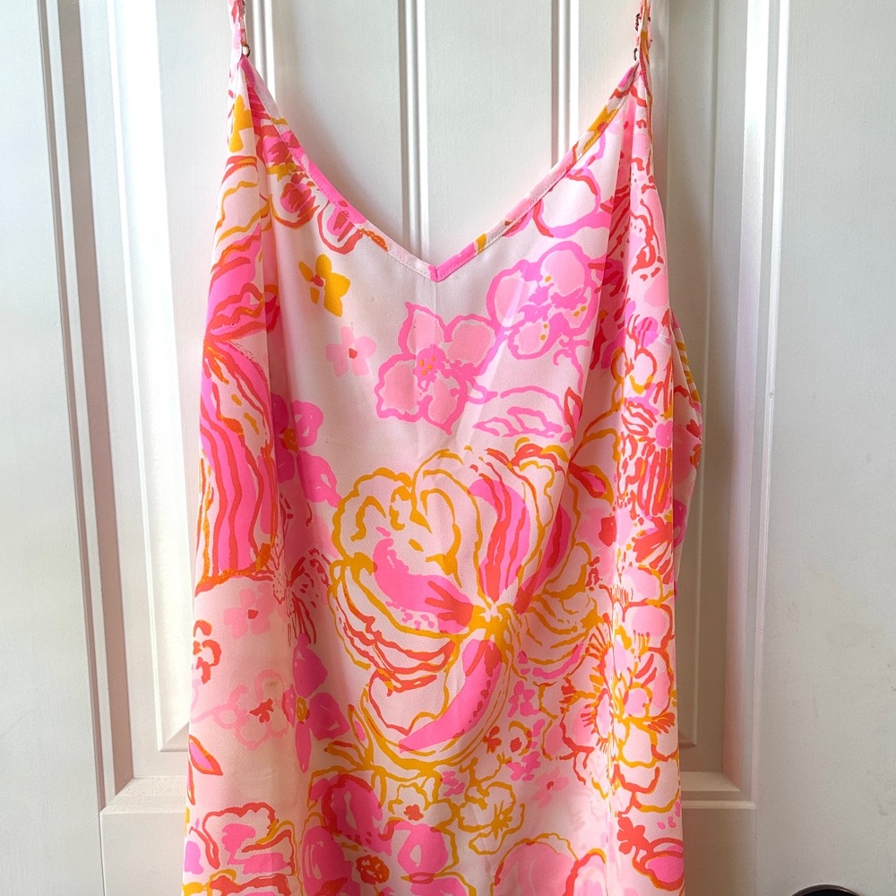 New Lilly Pulitzer Silk Tank Top, Multi-print, Pink Yellow, Size M camisole